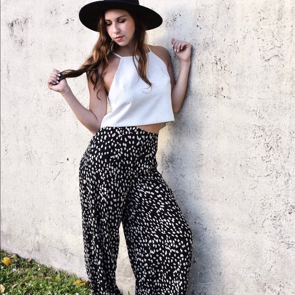 Spotted Black Wide Leg Pants - Picture 2 of 4